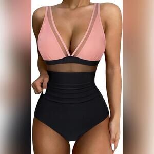 NWOT SUUKSESS One Piece Mesh Tummy Control High Waisted Swimsuit, Small (4-6)